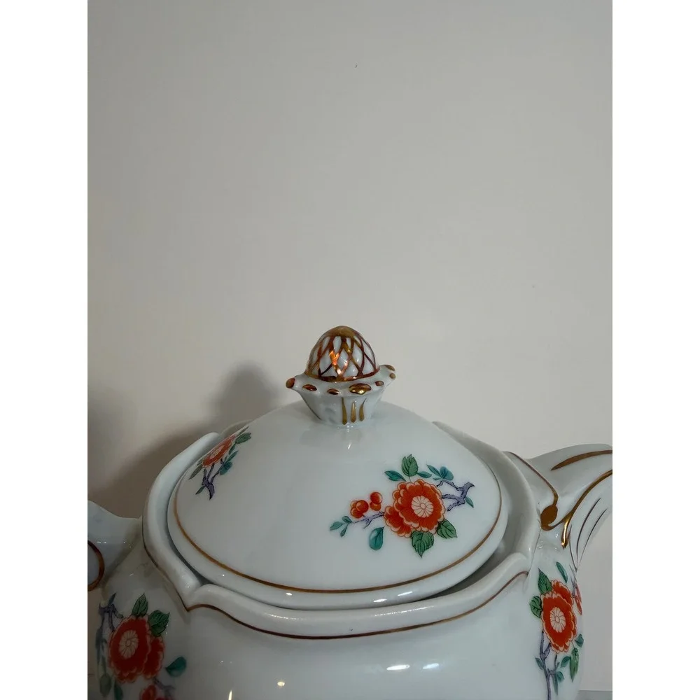 Royale Limoges France Orange-Tree Porcelain Teapot Towle Floral Gold Trim 8in